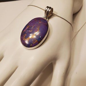 PURPLE  COPPER   TURQUOISE  STERLING  SILVER  PENDANT.